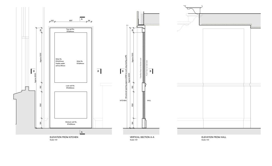 Setting the principles of a jib door, concealed on one side and traditionally detailed on another