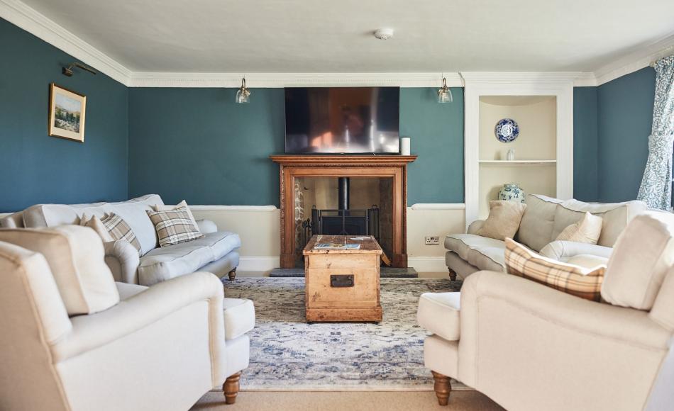The formal drawing room of the renovated farmhouse