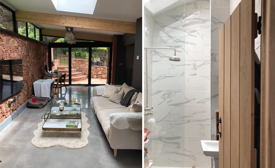 The interior spaces are light and airy