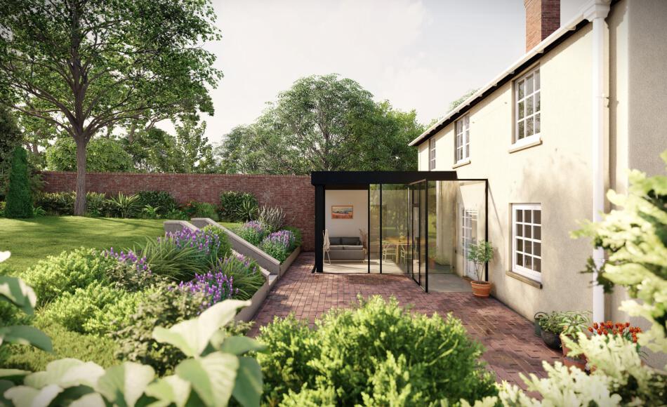 The contemporary design is a legibly modern addition to the house