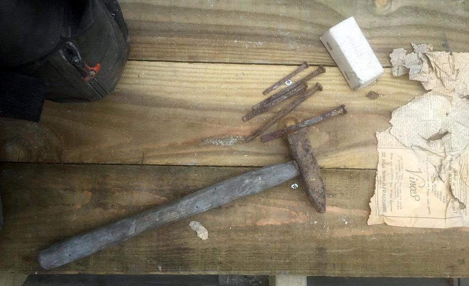 Slating hammer and iron nails