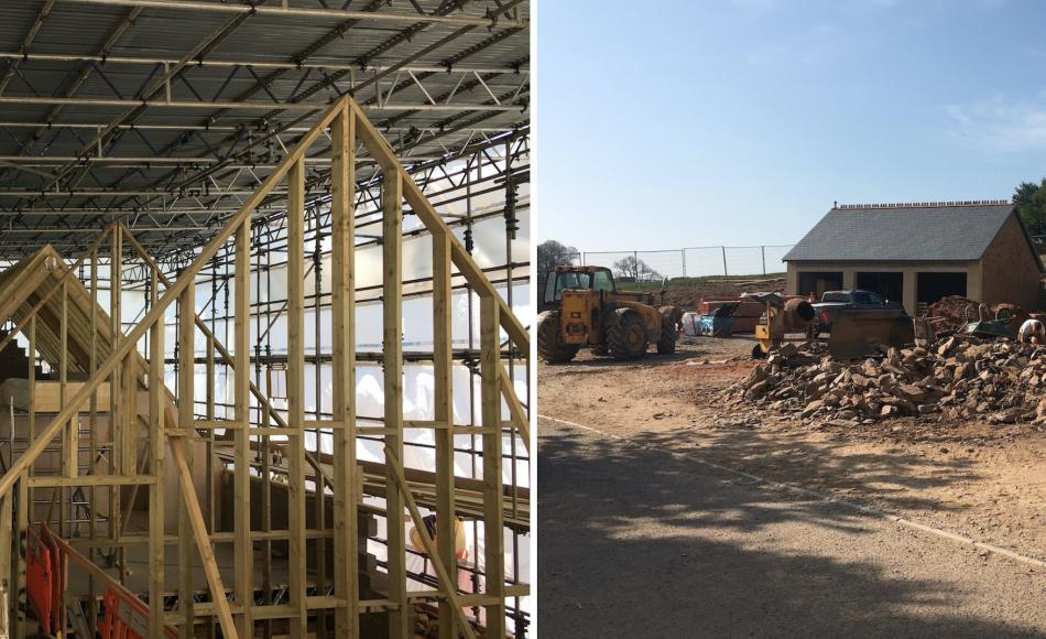The redesigned roof structure and newly built garage 