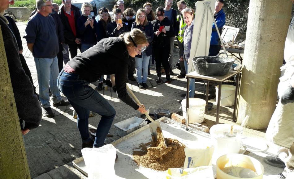 A hands-on demonstration of lime mixing.