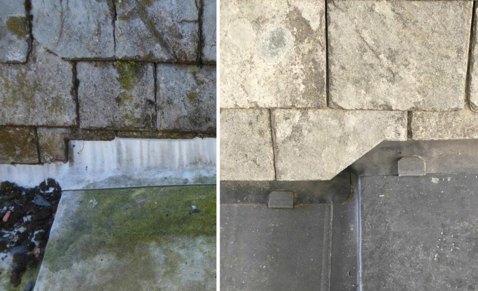 Central stepped gutter leadwork detailing improved