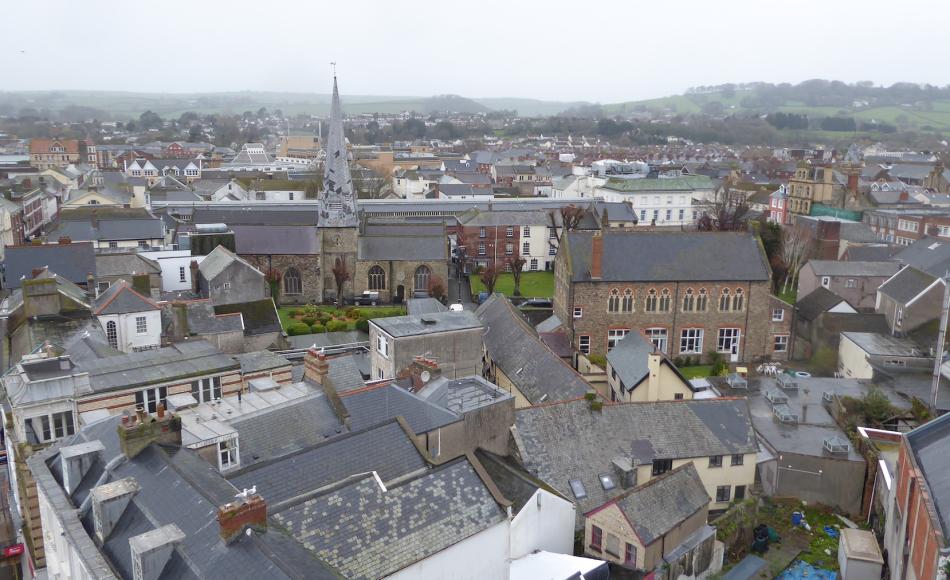 Barnstaple roofscape including Church of St Peter & Mary Magdalene inspected by the practice