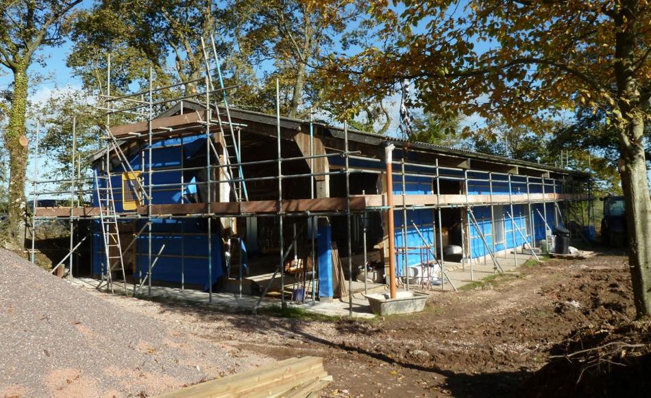 Exterior of barn - works underway.