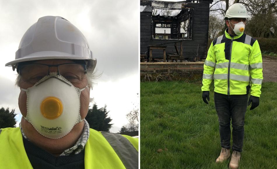 Jonathan Rhind Architects’ Julian Clayton and Oakleaf’s Shaun Anthony in full PPE for a site meeting