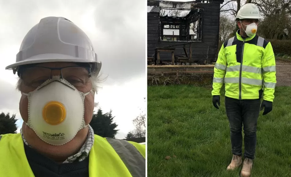Jonathan Rhind Architects’ Julian Clayton and Oakleaf’s Shaun Anthony in full PPE for a site meeting