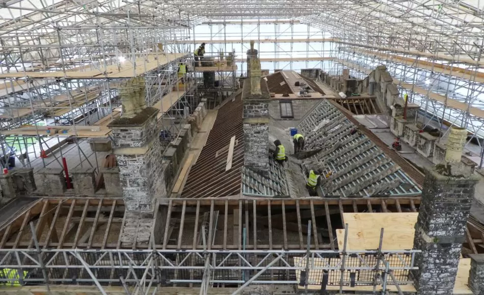 The enclosed scaffolding roof enabled the works to take place over winter
