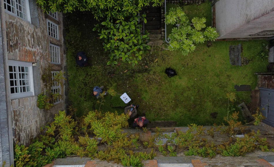 Monty assisting with drone survey in the courtyard