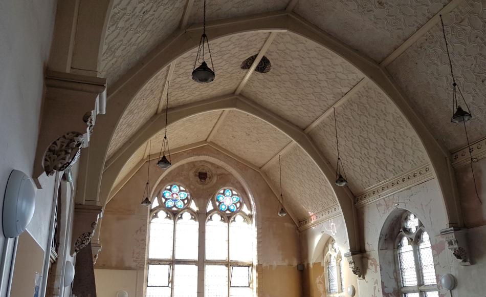 The vaulted ceiling of Bridge Chambers which now needs renovation