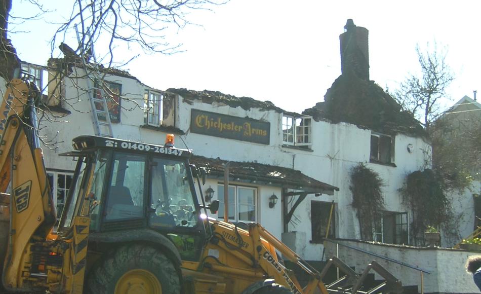 Chichester Arms - The fire in this instance was believed to have originated in the kitchen in an extractor fan above a cooker. Open fires and wood burners are not the only source of thatch fires.