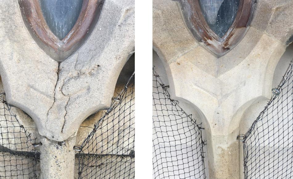 Stone repairs to damaged tracery