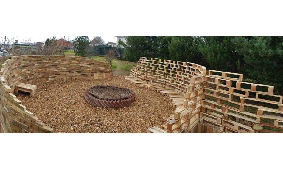 Firepit and seating area for forest school