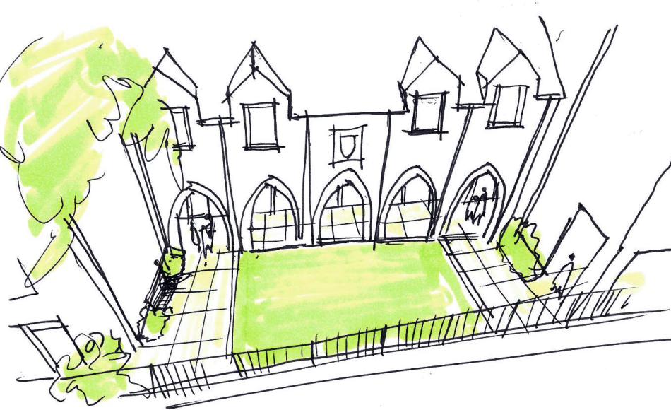 The courtyard garden will be bathed in sunlight and will be central to community life in the almshouse