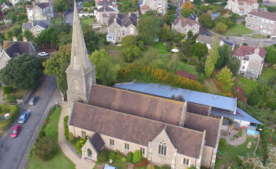 Drone's eye view of spire.
