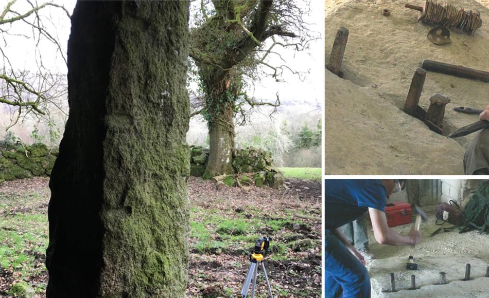 Linhay field barn column with original tool marks. Splitting stone method. Ref Historic England 