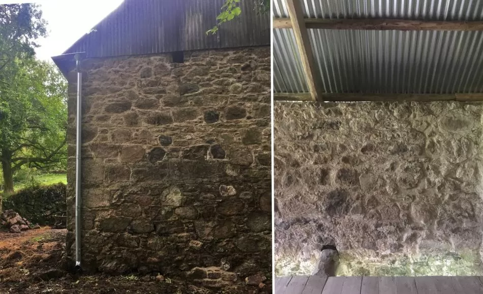 After: repointing, new galvanised rainwater goods and roof sheeting