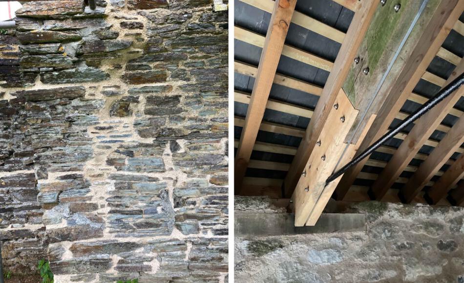 Repairs included lime pointing and flitch plate truss leg repairs