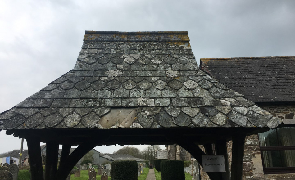 Prior to the repairs, the lychgate was dangerous to use because of falling slates