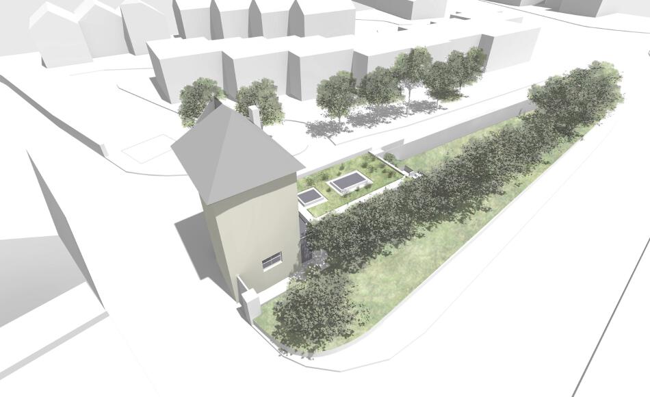 The green roof softens the extension and links the building to the garden