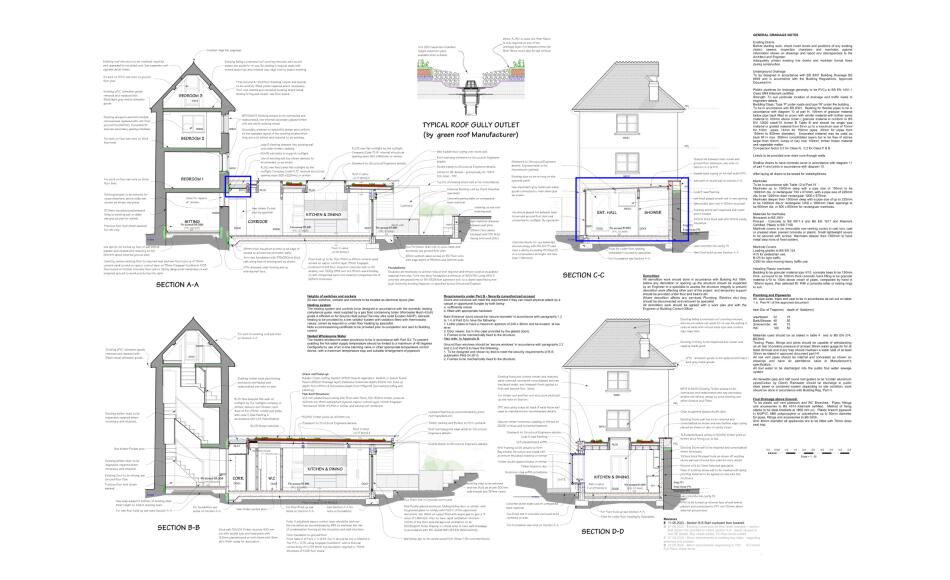 Plans for building regulations incorporating details of the green roof