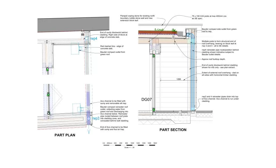 Detailed design for the green roof on the extension to grade II listed building