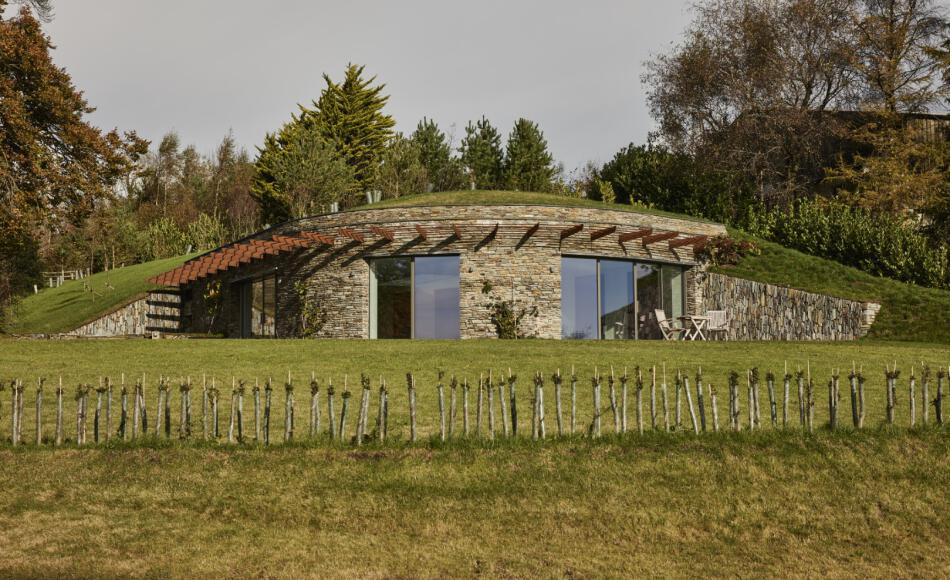 The green roof allows the pool to become part of the landscape