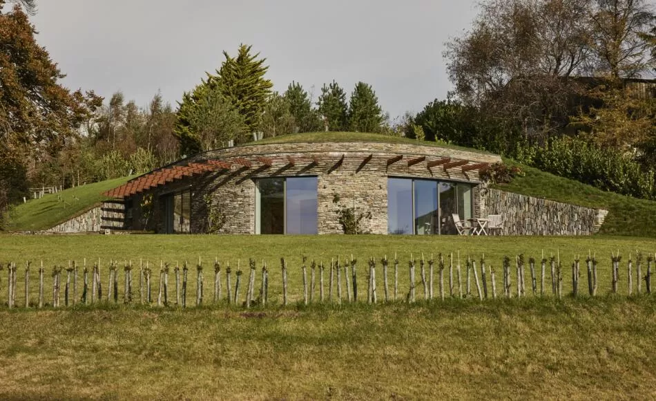 The green roof allows the pool to become part of the landscape