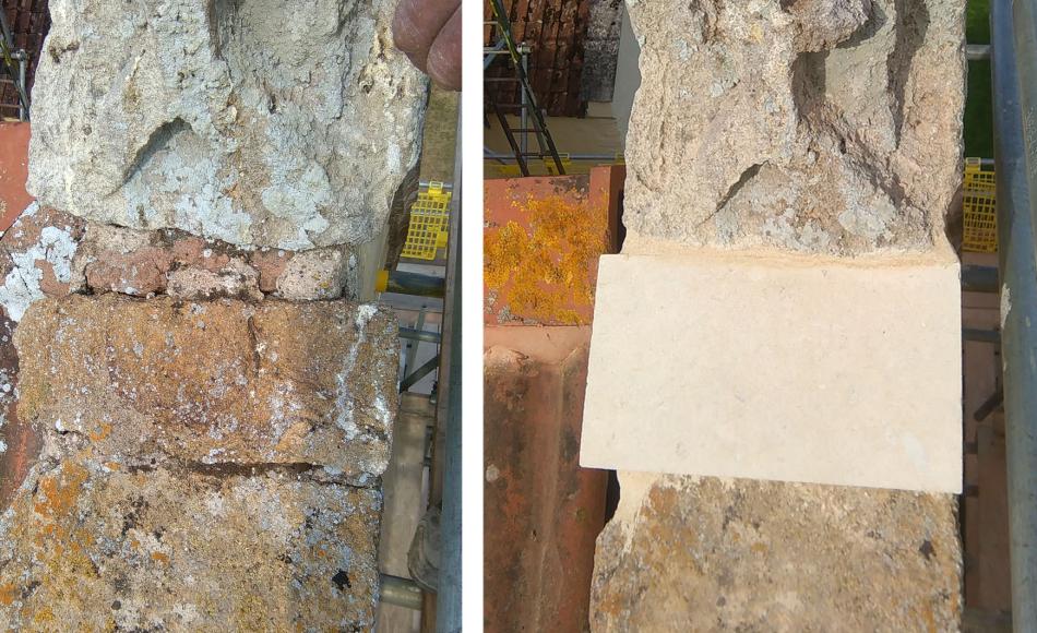 A replacement coping stone in sandstone