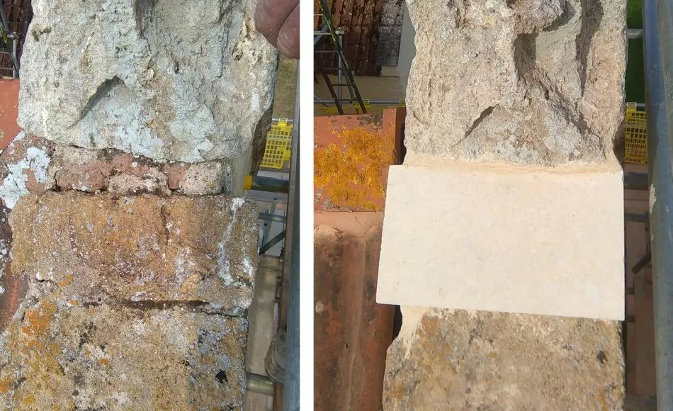 A replacement coping stone in sandstone