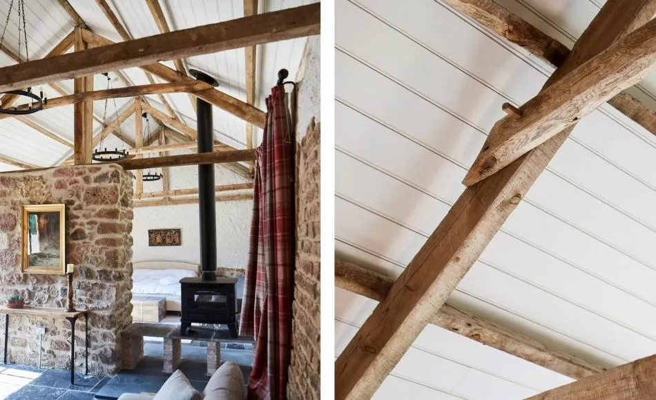 The interior with the original roof trusses still in position