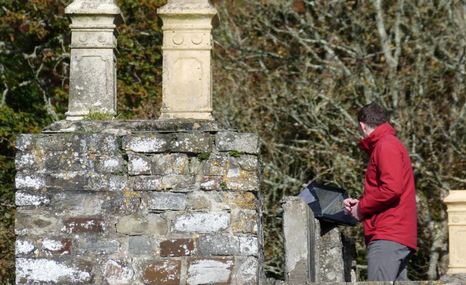 JJ surveying roof of grade I listed house for repairs before his Master’s degree