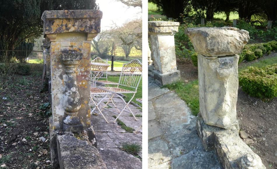 Weathered and decayed stone posts