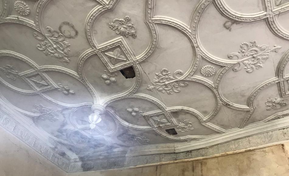 Ceiling in the great hall before repairs
