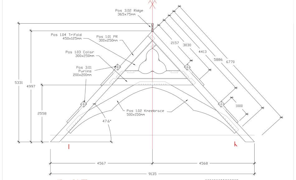 The oak pool house trusses are being built on site which allows for an earlier start on installation