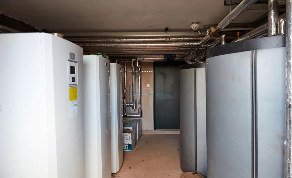 The heat pumps are located in the former coal store