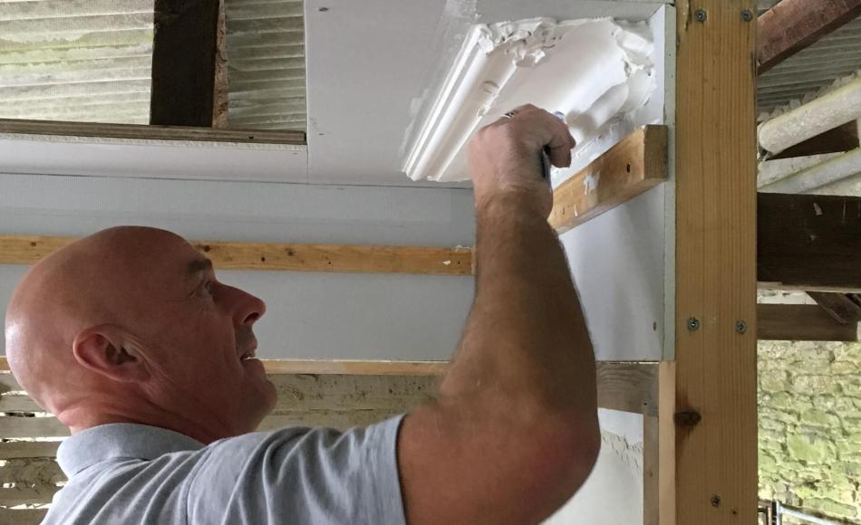 Sean Wheatley, Plastering Specialist - demonstrating how to run a cornice in situ, using a mix of casting plaster and lime putty.