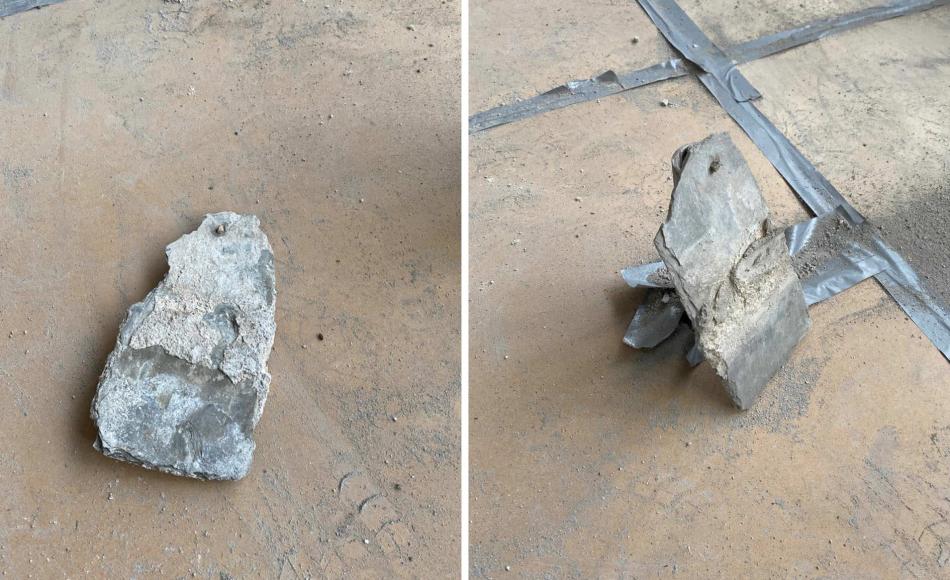 Historical scantle slate from previous roofing found on wall tops