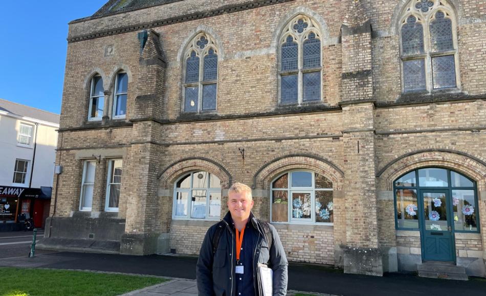 Jamie on site in Barnstaple, North Devon with Director and Architect Martin Sturley-Hayes surveying some of the Bridge Trust’s Grade II listed properties