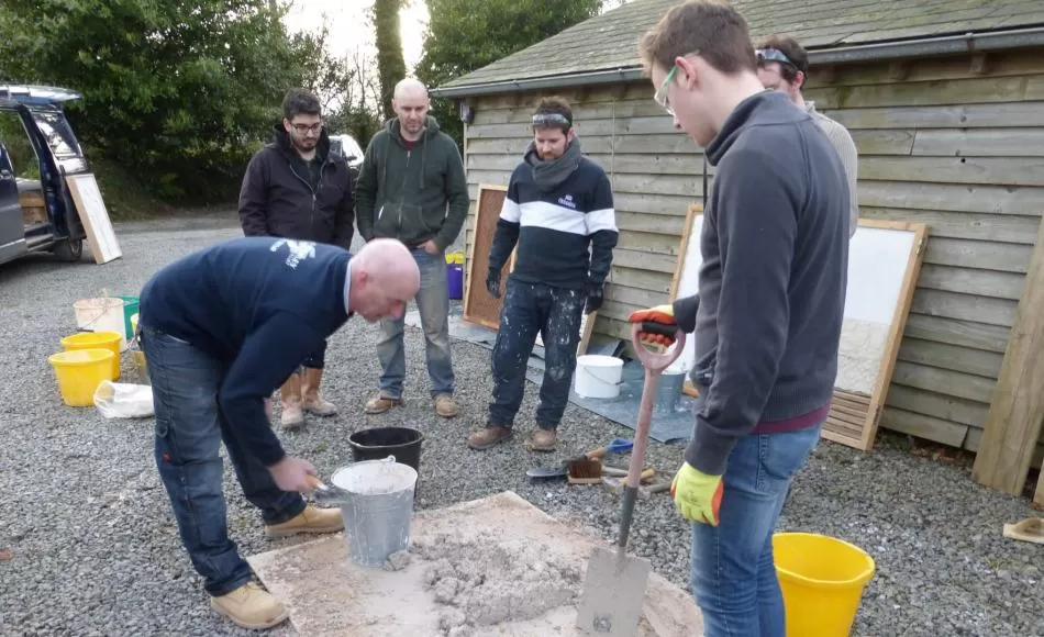 Getting stuck in on a hot lime mixing CPD with Sean Wheatley plastering specialist