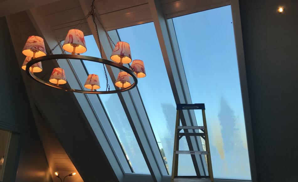 The rooflight with views of the church tower