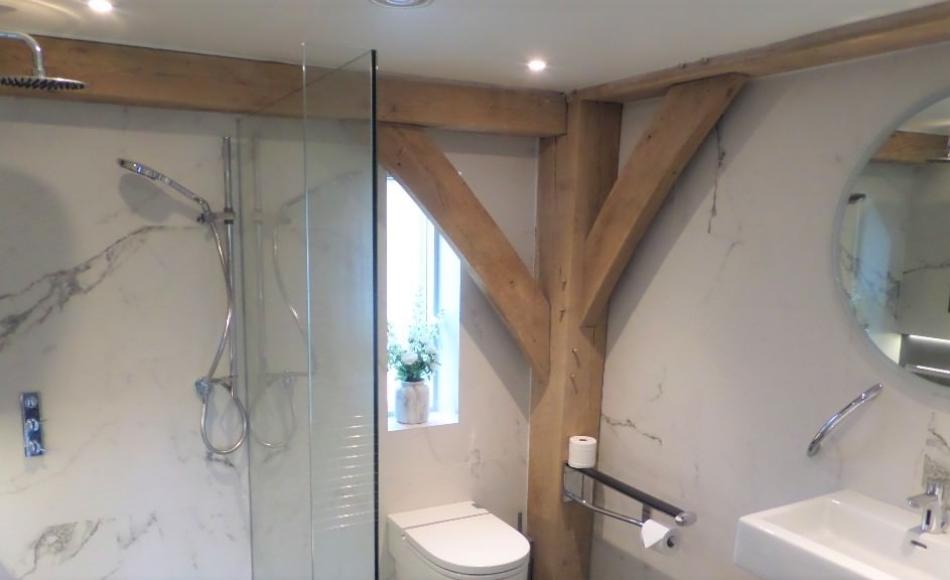 The timber frame of the build the team visited is both structural and beautiful