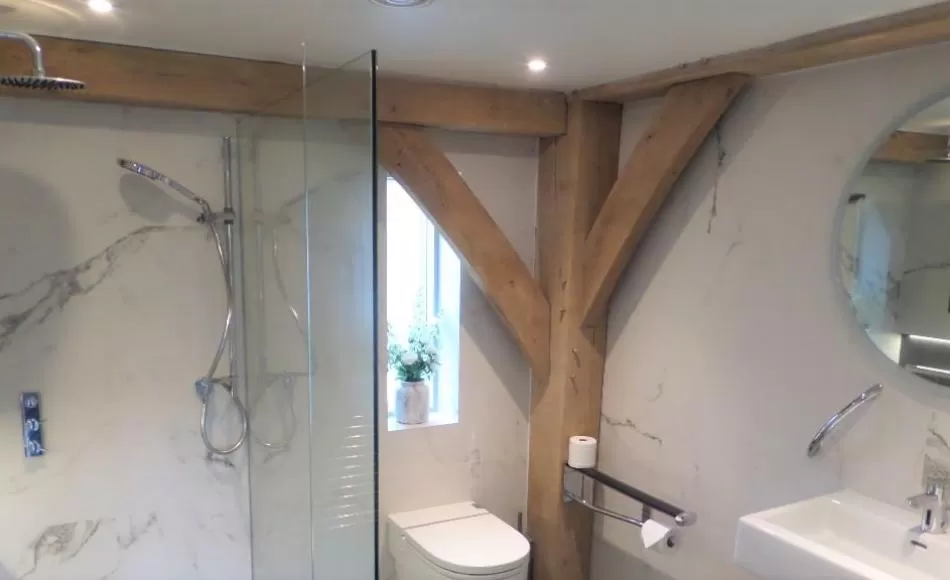 The timber frame of the build the team visited is both structural and beautiful
