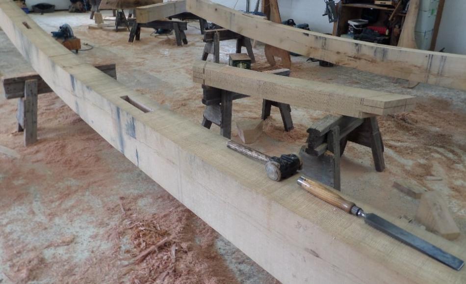 Traditional tools are still used in the Carpenter Oak workshop