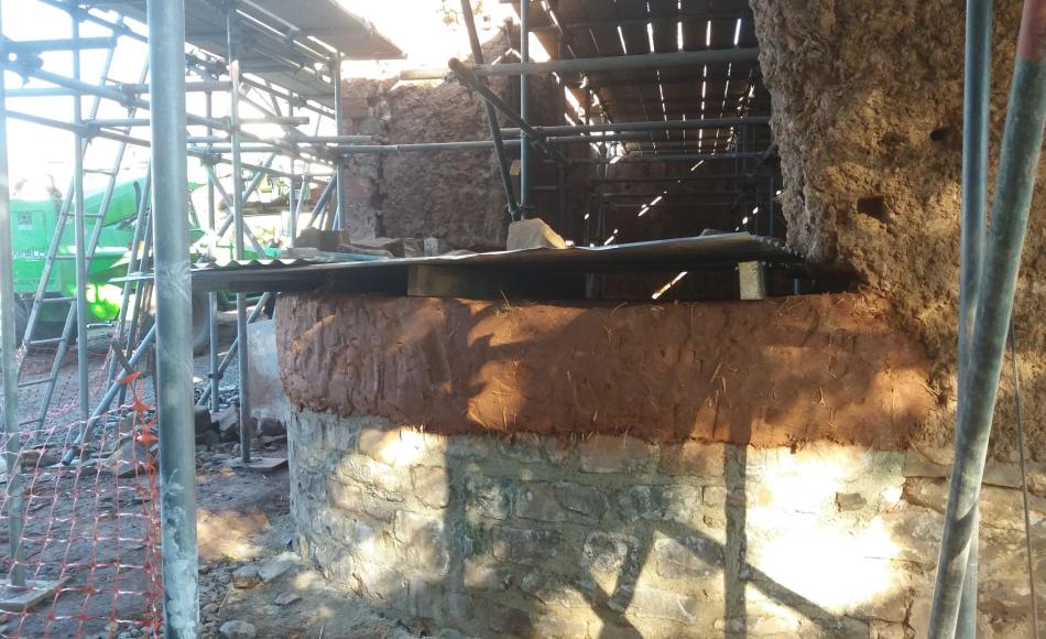 Fractured corner being rebuilt to a curved radius