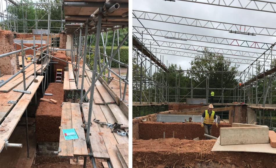 First floor lifts and scaffold roof structure to be sheeted