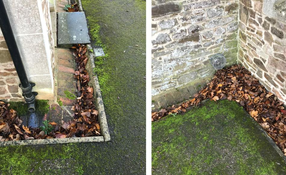Blockages to the surface drains have contributed to the subsidence of the walls 