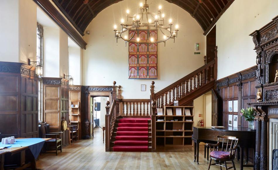The Great hall was cleared of unnecessary lighting and decades of electrical wiring and paraphernalia attached to the walls, and conserved in its historic grandeur.  