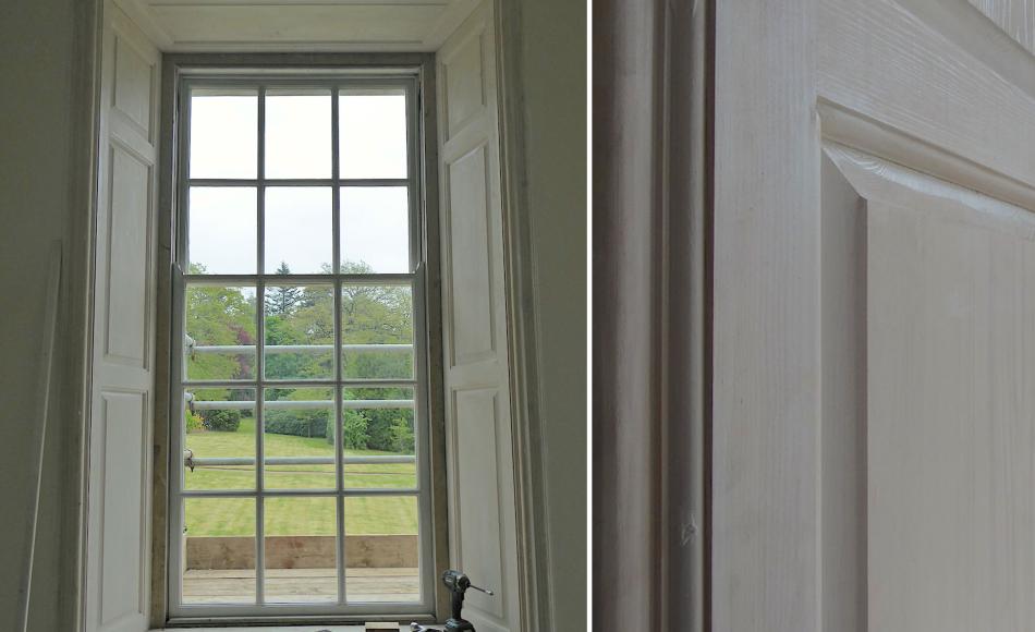 Windows reglazed and re-hung, new shutter linings – just installed from the joinery shop